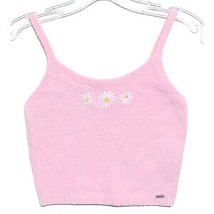 Hollister Fuzzy Pink Crop Top Womens S Daisies Floral Retro Barbiecore 90s Y2K